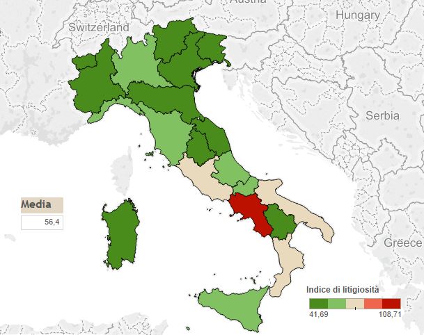 Indice di litigiosità in Italia 2014